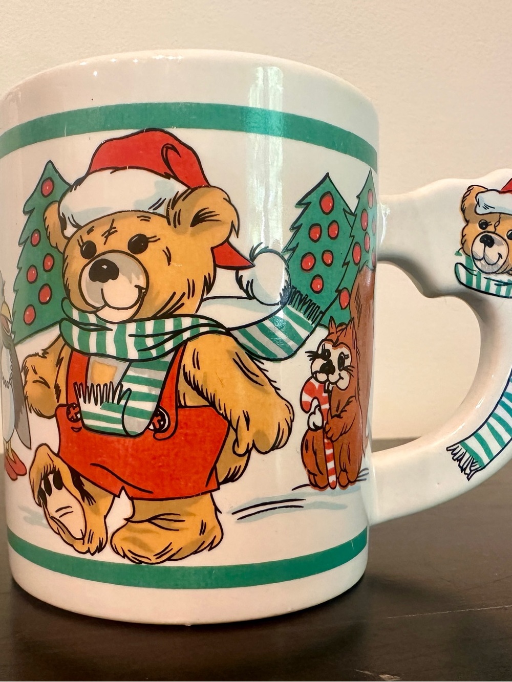Vintage ALCO Fancy Handle Teddy Bear Christmas Mug 3D Bear Holiday Ceramic